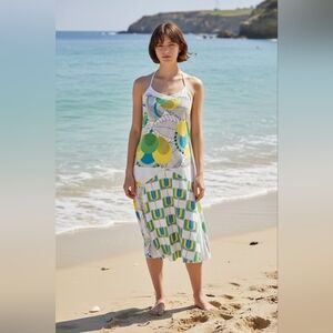 Basic Law Dress Colorful Patterned Spaghetti Strap Retro Soft Chemise Size XL